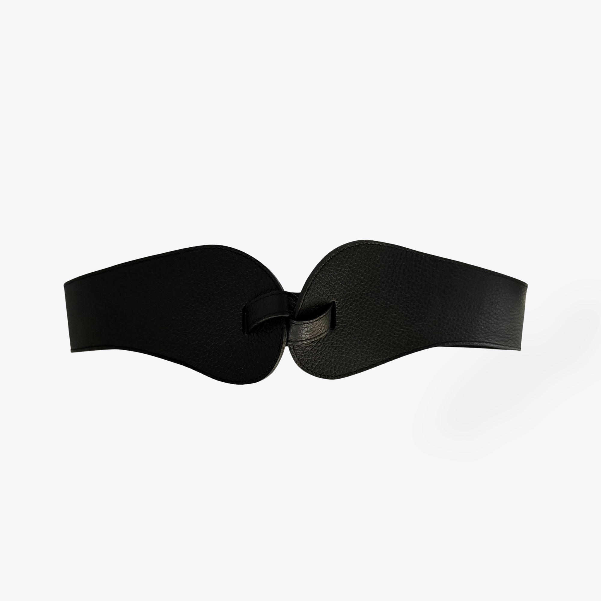 Black leather bow-tie belt – wide adjustable silhouette, handmade in Argentina by MESCH