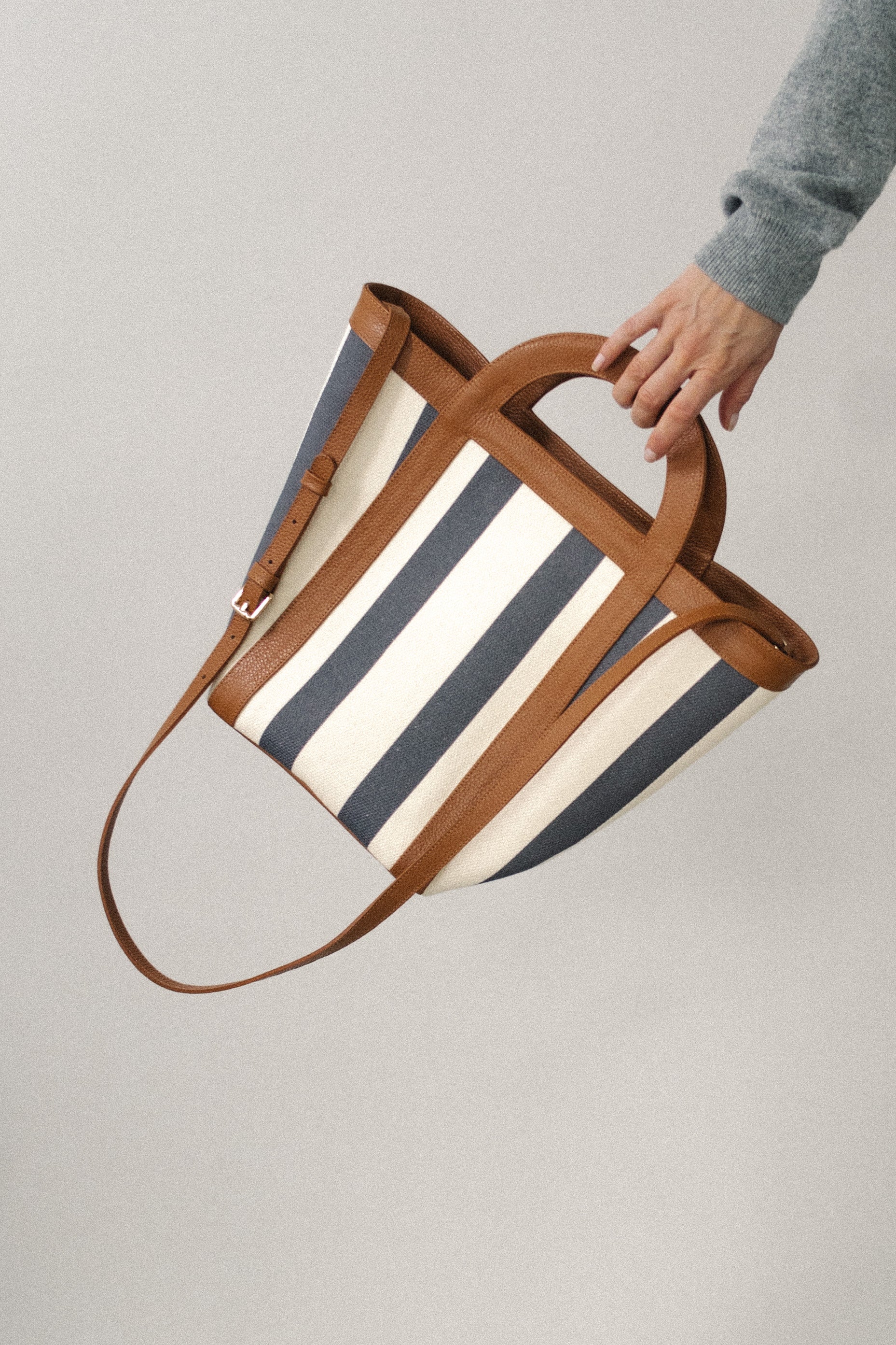 Mini Atuel Stripe Tote Bag in Canvas and Leather